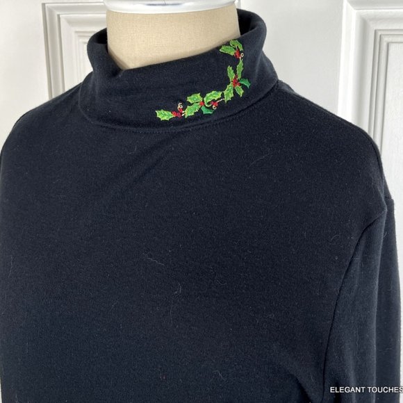 Bechamel Petite Christmas Poinsettia Black Sweater PL Holly Turtleneck Top LOT 2 - Picture 8 of 9
